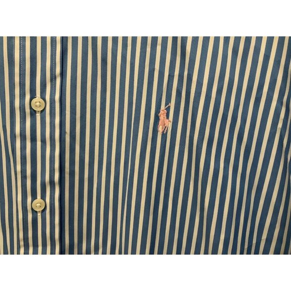 Ralph Lauren Button Down Shirt Large Blake Blue White Stripes - Picture 2 of 7